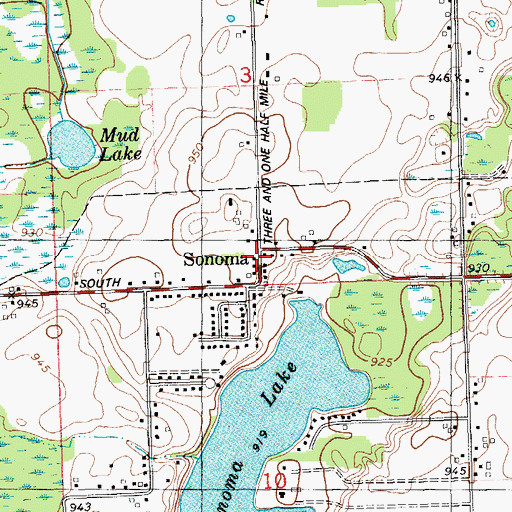 Topographic Map of Sonoma, MI