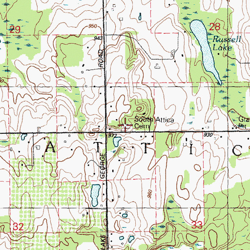 Topographic Map of South Attica Cemetery, MI