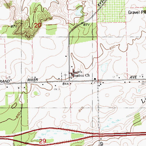 Topographic Map of South Boston Church, MI