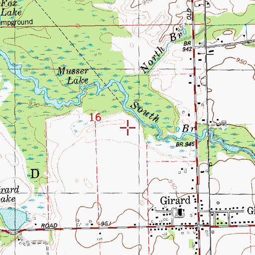 Topographic Map of South Branch Hog Creek, MI