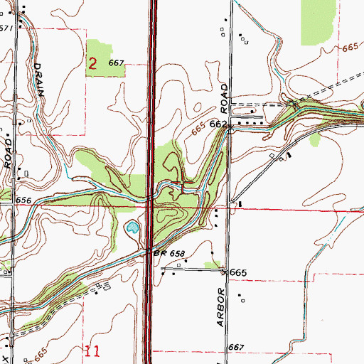 Topographic Map of South Branch Macon Creek, MI