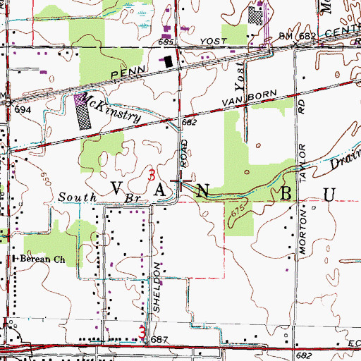 Topographic Map of South Branch McKinstry Drain, MI
