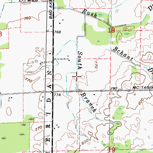 Topographic Map of South Branch Rush Drain, MI