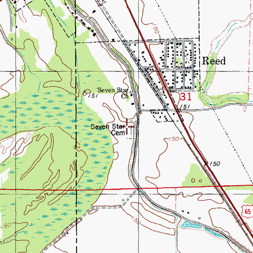 Topographic Map of Seven Star Cemetery, AR