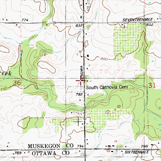 Topographic Map of South Casnovia Cemetery, MI