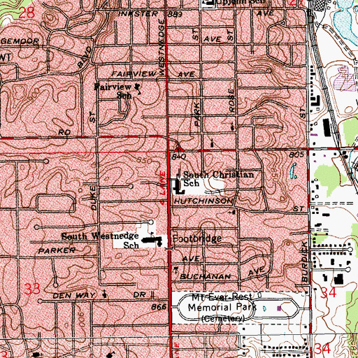Topographic Map of South Christian School, MI