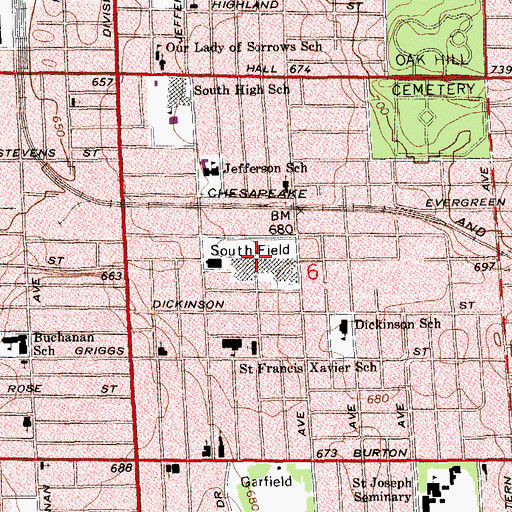 Topographic Map of South Field, MI