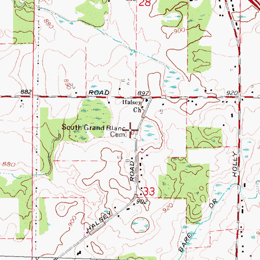 Topographic Map of South Grand Blanc Cemetery, MI