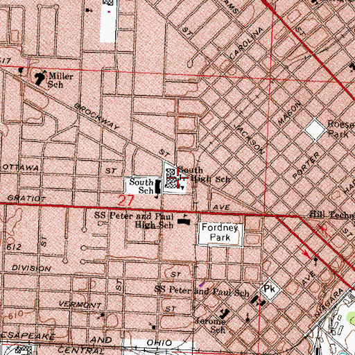 Topographic Map of South Junior High School, MI