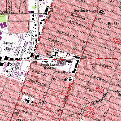 Topographic Map of South Lake High School, MI