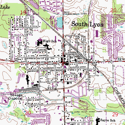 Topographic Map of South Lyon, MI