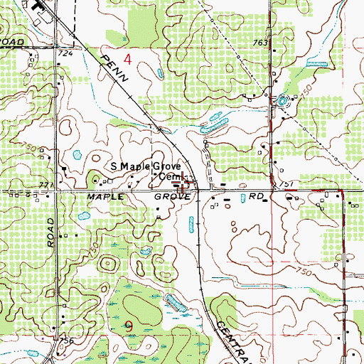 Topographic Map of South Maple Grove Cemetery, MI