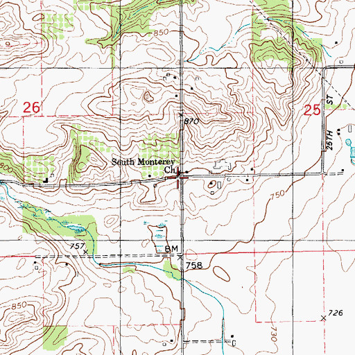 Topographic Map of South Monterey Church, MI