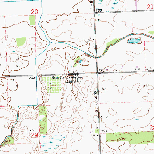 Topographic Map of South Ovid Cemetery, MI