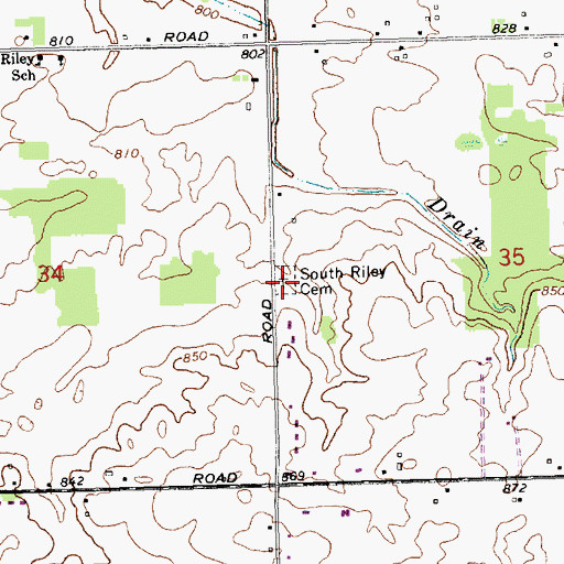 Topographic Map of South Riley Cemetery, MI