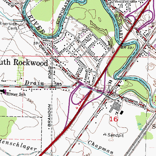 Topographic Map of South Rockwood, MI
