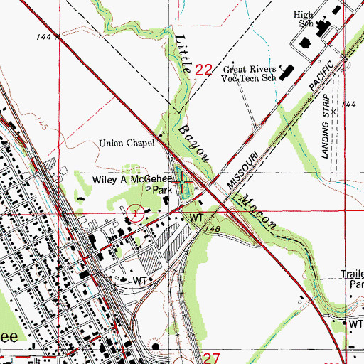 Topographic Map of Wiley A McGehee Park, AR