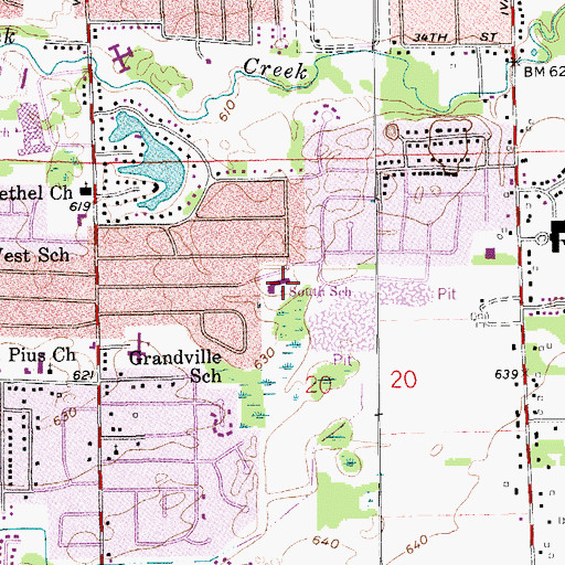 Topographic Map of South School, MI