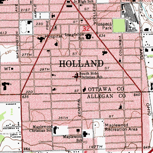 Topographic Map of South Side Christian School, MI