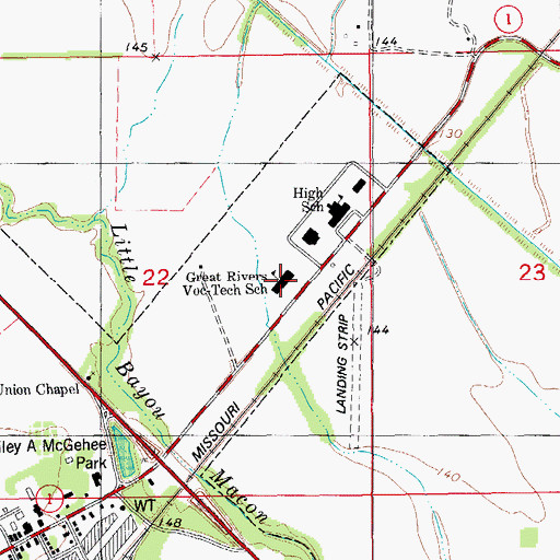 Topographic Map of Great Rivers Voc-Tech School, AR
