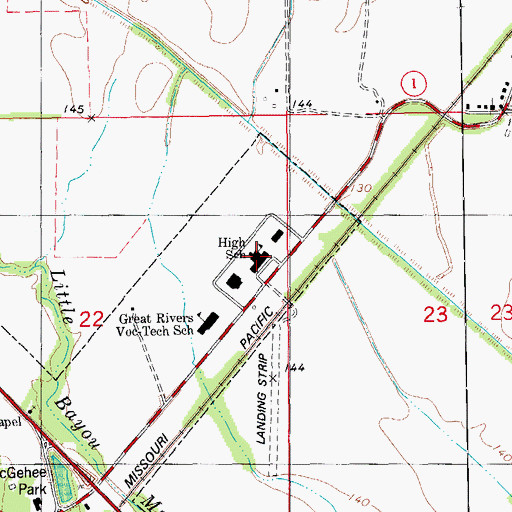 Topographic Map of McGehee High School, AR