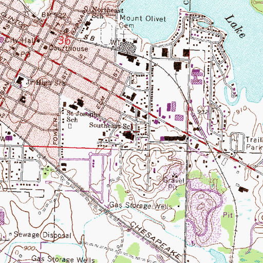 Topographic Map of Southeast School, MI