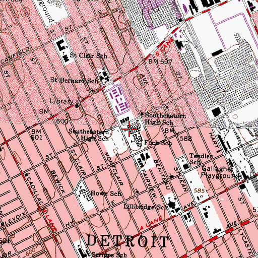 Topographic Map of Southeastern High School, MI