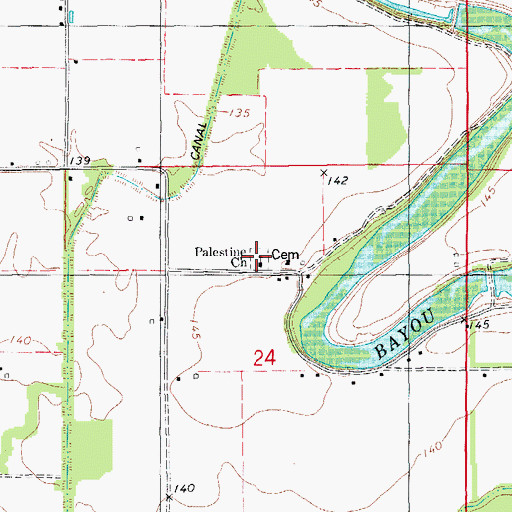 Topographic Map of Palestine Cemetery, AR