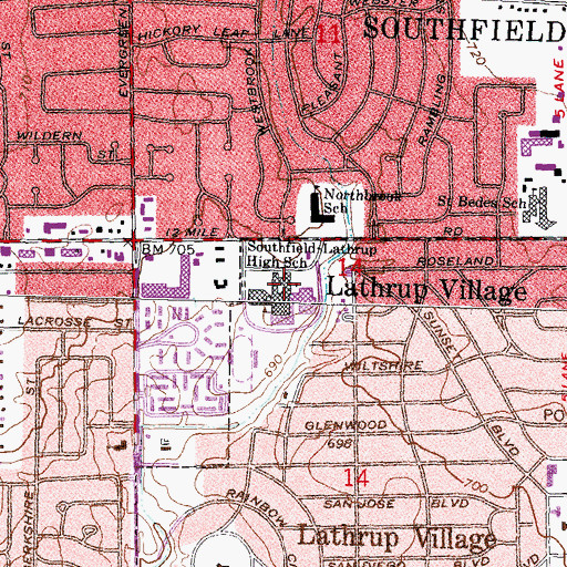 Topographic Map of Southfield-Lathrup High School, MI