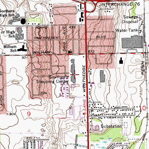 Topographic Map of Southland Shopping Center, MI