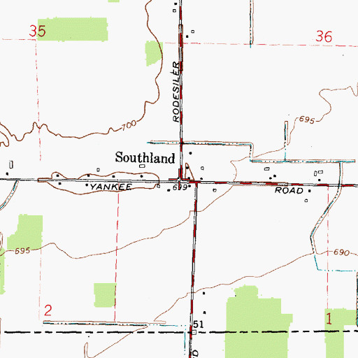 Topographic Map of Southland, MI