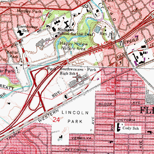 Topographic Map of Southwestern High School, MI