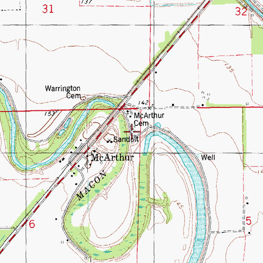Topographic Map of McArthur Cemetery, AR
