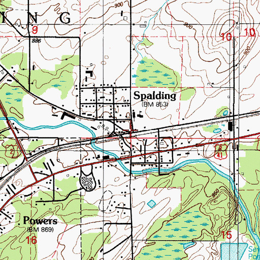 Topographic Map of Spalding, MI