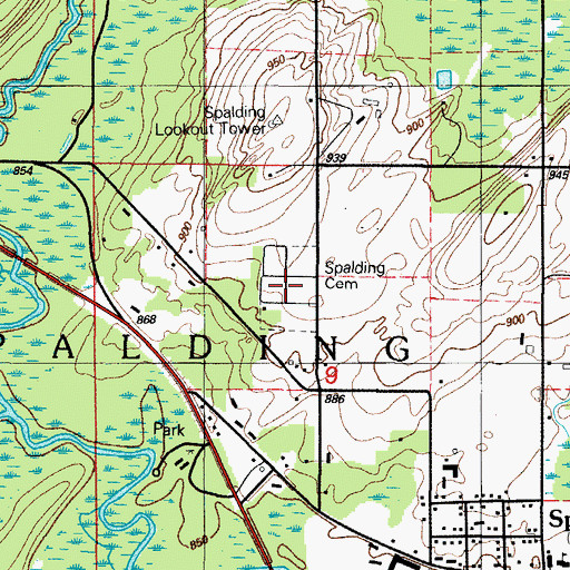 Topographic Map of Spalding Cemetery, MI