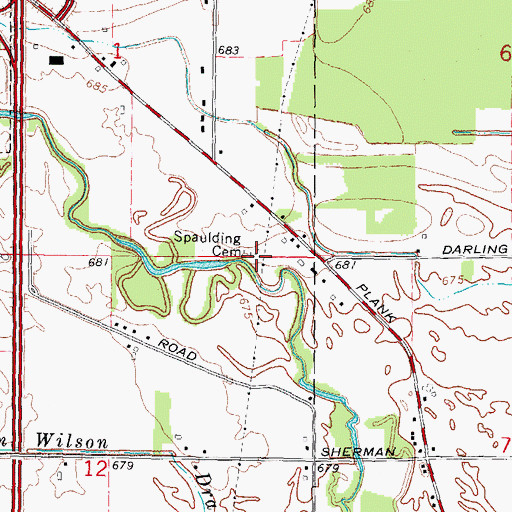 Topographic Map of Spaulding Cemetery, MI