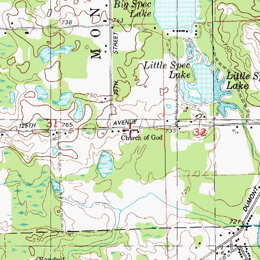 Topographic Map of Spec Lake Chapel, MI