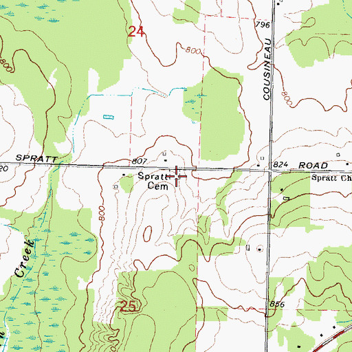 Topographic Map of Spratt Cemetery, MI