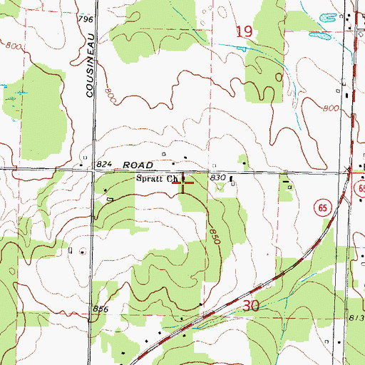 Topographic Map of Spratt Church, MI