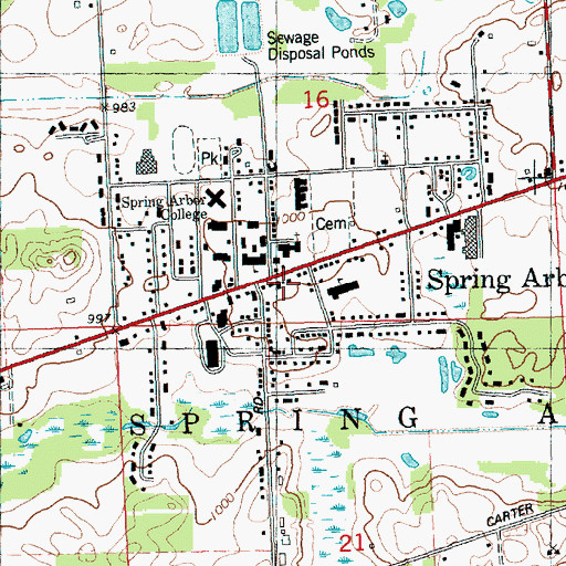 Topographic Map of Spring Arbor, MI