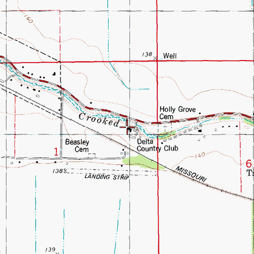 Topographic Map of Delta Country Club, AR