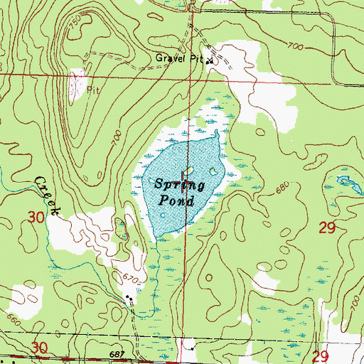 Topographic Map of Spring Pond, MI