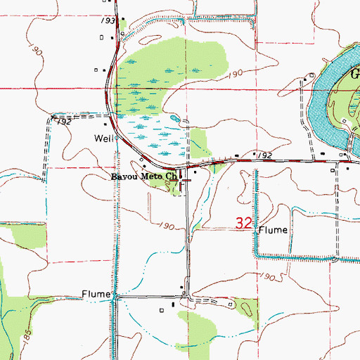 Topographic Map of Bayou Meto Cemetery, AR