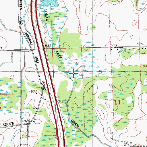 Topographic Map of Squaw Lake Drain, MI