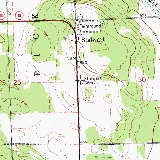 Topographic Map of Stalwart Cemetery, MI
