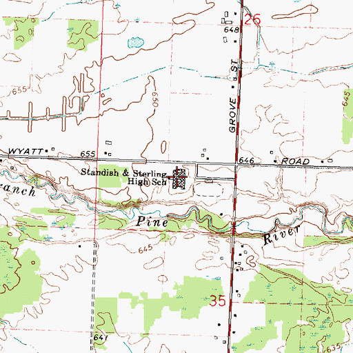 Topographic Map of Standish-Sterling High School, MI