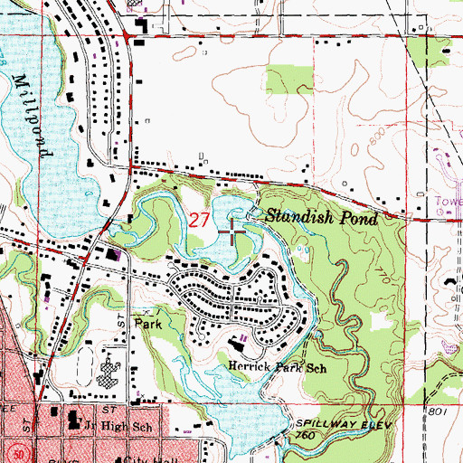 Topographic Map of Standish Pond, MI