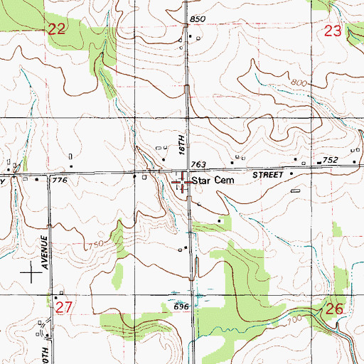 Topographic Map of Star Cemetery, MI