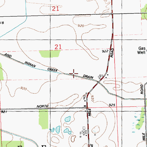 Topographic Map of State and Indian Creek Drain, MI