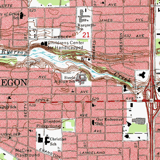Topographic Map of Muskegon Middle School, MI